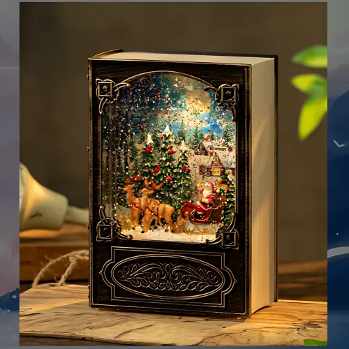 Винтажный ночник светильник Xmas WDL 24023B, музыкальный ночник - книжка с эффектом метели - фото 6