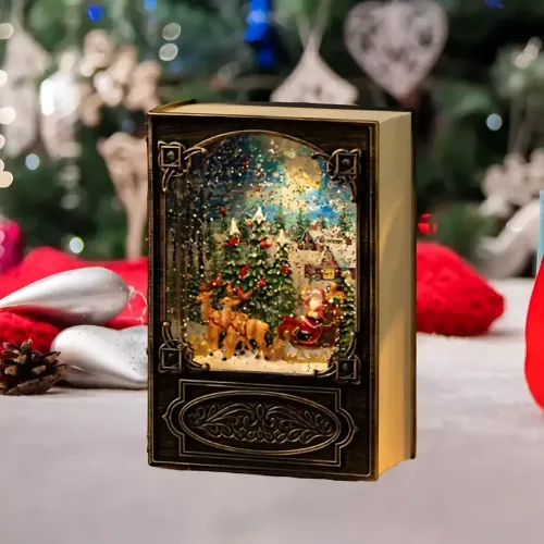 Винтажный ночник светильник Xmas WDL 24023B, музыкальный ночник - книжка с эффектом метели - фото 7