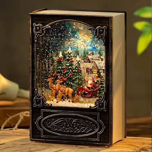 Винтажный ночник светильник Xmas WDL 24023B, музыкальный ночник - книжка с эффектом метели - фото 8