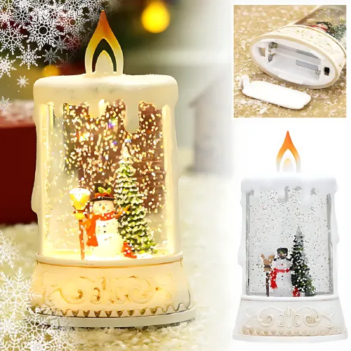 Святковий нічник WDL 23005C XMAS, з фігуркою сніговика, ялинкою, з імітацією снігової хуртовини, робота від 2-х АА