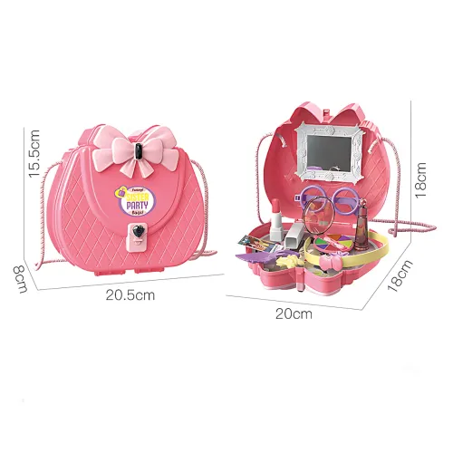 Дитячий косметичний набір у рожевій сумочці з дзеркалом Kids Pretend Toy Bag, 16 предметів - фото 6