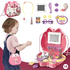 Детский косметический набор в розовой сумочке с зеркалом Kids Pretend Toy Bag, 16 предметов