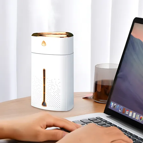 Ультразвуковий зволожувач повітря нічник Fog Humidifier з підсвіткою, портативний, бак 1000 мл, Біло-золотий - фото 6