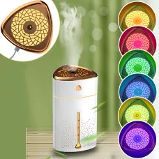 Ультразвуковий зволожувач повітря нічник Fog Humidifier з підсвіткою, портативний, бак 1000 мл, Біло-золотий