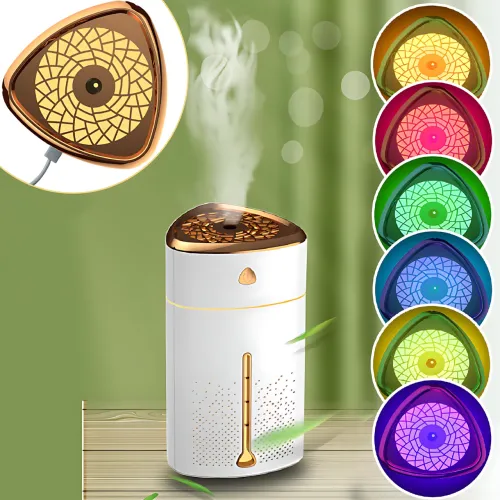 Ультразвуковий зволожувач повітря нічник Fog Humidifier з підсвіткою, портативний, бак 1000 мл, Біло-золотий