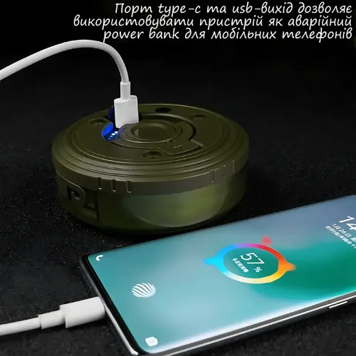 Перезарядна кемпінгова LED-лампа-ліхтар, RGB, 8 режимів, 8 м, USB і Type-C, АКБ 18650 - фото 7