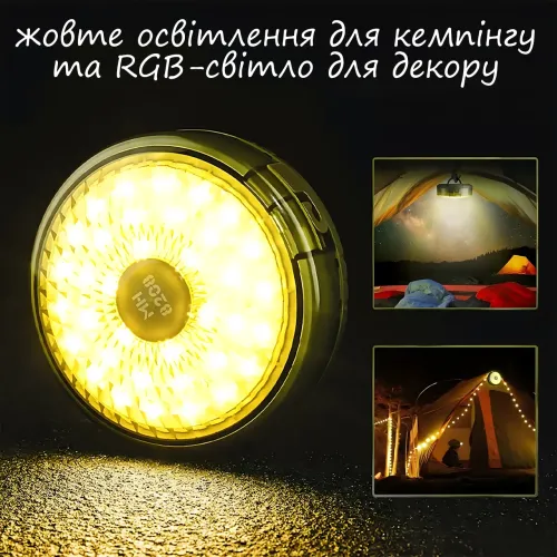 Перезарядна кемпінгова LED-лампа-ліхтар, RGB, 8 режимів, 8 м, USB і Type-C, АКБ 18650 - фото 4