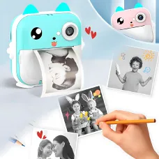 Дитячий фотоапарат Гострі вушка Q5 APP з екраном, миттєвий друк фото, синій