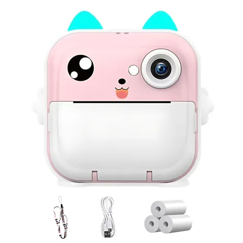 Дитячий фотоапарат Гострі вушка Q5 APP з екраном, миттєвий друк фото, синій Рожевий - фото 8