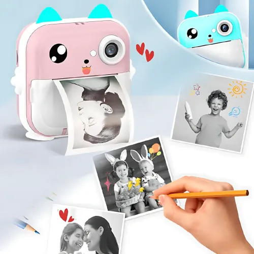 Дитячий фотоапарат Гострі вушка Q5 APP з екраном, миттєвий друк фото, синій Рожевий