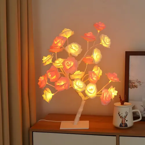 Настільна LED-лампа нічник SFK-27 у формі Дерева біло-рожевої троянди, 24 LED, тепле світло, робота від 220V - фото 5