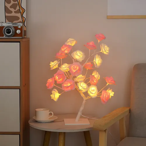 Настольная LED лампа ночник SFK-27 в форме Дерева бело-розовой розы, 24 LED, теплый свет, работа от 220V - фото 2