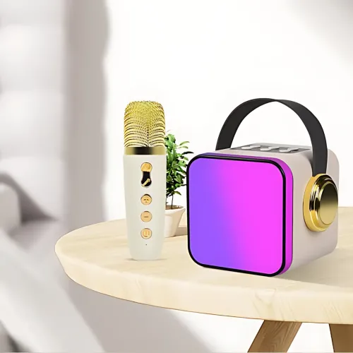 Портативний динамік із караоке, міні Bluetooth колонка з одним мікрофоном, білий - фото 6