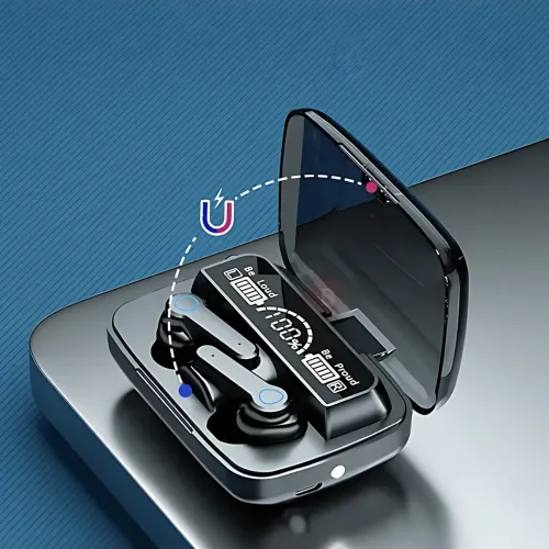 Бездротові спортивні навушники TWS M19, Bluetooth гарнітура в зарядному кейсі, з ліхтариком - фото 3