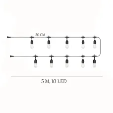 Світлодіодна вулична гірлянда в стилі ретро лампочок SFK-13, 5 м, 10 LED, із сонячною панеллю