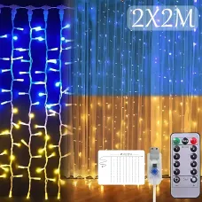Патріотична гірлянда штора SFK-09, usb гірлянда на вікно з підсвічуванням прапора України з пультом, 2х2 м