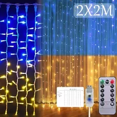 Патріотична гірлянда штора SFK-09, usb гірлянда на вікно з підсвічуванням прапора України з пультом, 2х2 м