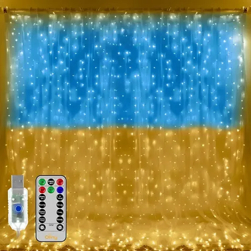 Патріотична гірлянда штора SFK-10, usb гірлянда на вікно з підсвічуванням прапора України з пультом, 3х3 м - фото 7