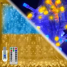 Патріотична гірлянда штора SFK-10, usb гірлянда на вікно з підсвічуванням прапора України з пультом, 3х3 м