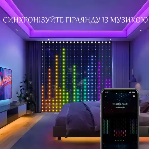Програмовна гірлянда штора SFK-08, usb Bluetooth гірлянда з RGB-світінням, з APP, 3х2 м - фото 5