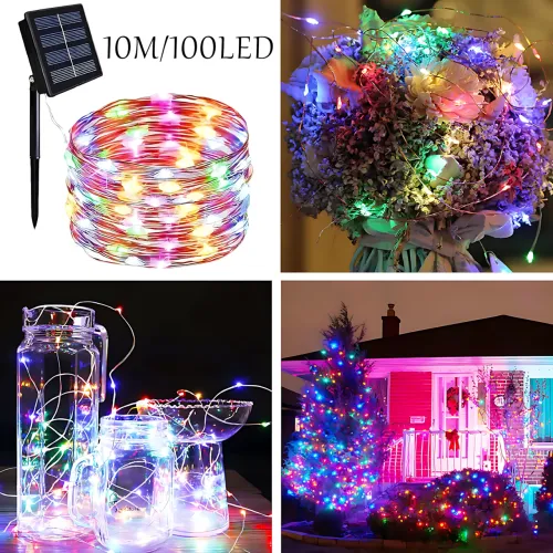Вулична LED гірлянда Крапля роси SFK-15 із сонячною панеллю, RGB колір, 10 м, 100LED