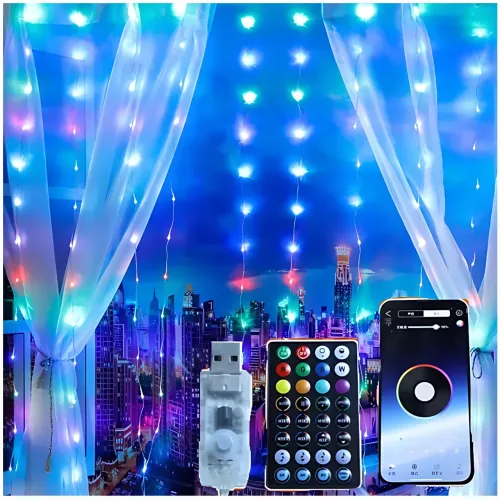 Багатобарвна RGB гірлянда-штора SFK-05 3х2 м, USB, з керуванням через APP і Bluetooth - фото 6