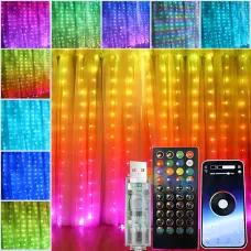 Багатобарвна RGB гірлянда-штора SFK-05 3х2 м, USB, з керуванням через APP і Bluetooth