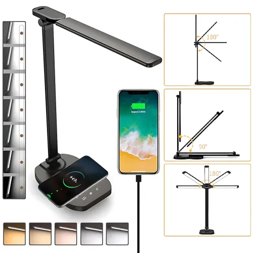 Настільна лампа Table lamp AND HA-85 з бездротовою зарядкою, складаною конструкцією, портом USB + таймером