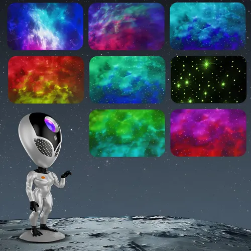 Багатобарвна лампа-проєктор зоряного неба STAR PROJECTOR ALIENSUN — 16 режимів, пульт керування, USB - фото 6