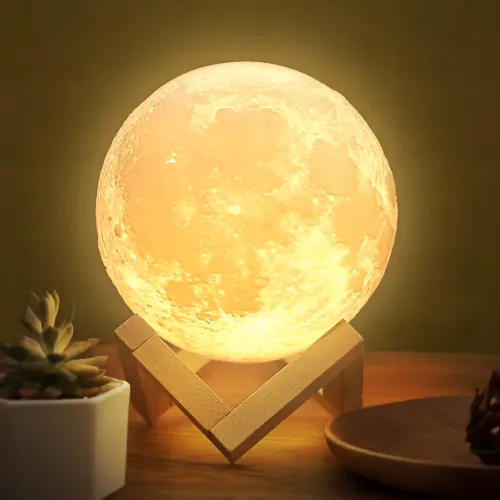 Нічник Місяць 3D Color LY-167 — настільний акумуляторний світильник із пультом і підставкою, 15 см - фото 2