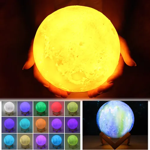 Нічник Місяць 3D Color LY-167 — настільний акумуляторний світильник із пультом і підставкою, 15 см