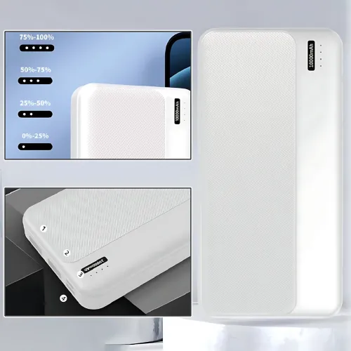 Повербанк РВ-01А, портативний зарядний, зовнішній акумулятор Power Bank 10000 mAh, 2 usb + type-c, 2.1 A, чорний Білий