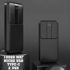 Портативний PowerBank RB-04 10000 мА·год зі швидким заряджанням і цифровим дисплеєм, чорний
