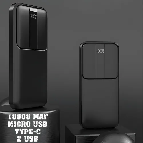 Портативний PowerBank RB-04 10000 мА·год зі швидким заряджанням і цифровим дисплеєм, чорний