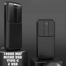 Портативный PowerBank RB-04 10000 мАч с быстрой зарядкой и цифровым дисплеем, черный