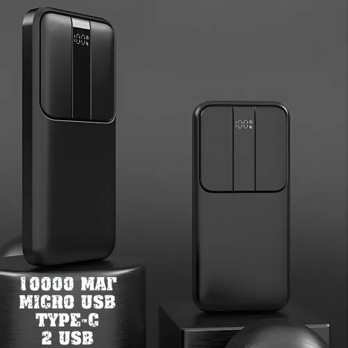 Портативний PowerBank RB-04 10000 мА·год зі швидким заряджанням і цифровим дисплеєм, чорний