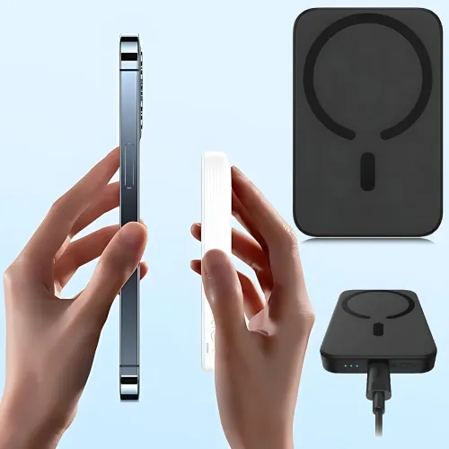Портативний акумулятор із бездротовою зарядкою PPCX 020001, power bank з індикацією заряду, чорний
