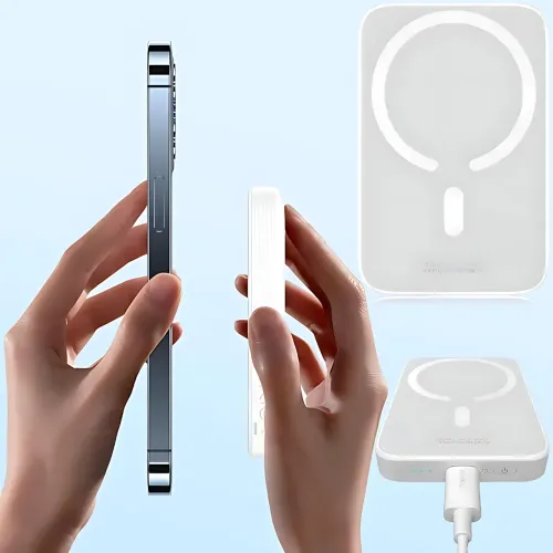 Портативний акумулятор із бездротовою зарядкою PPCX 020002, power bank з індикацією заряду, білий