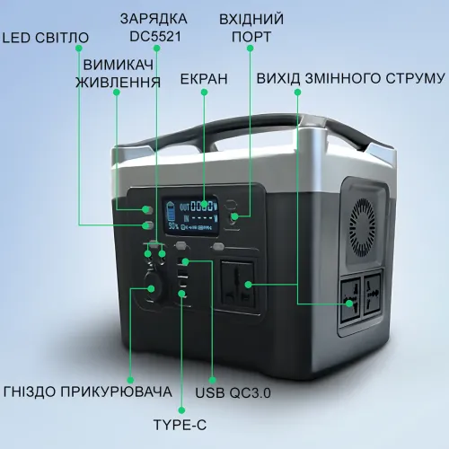 Зарядна станція UKC Sine 600W, 12 V 40 A, чиста синусоїда, 2 USB, 2 Type-C, розетки 220 В, бездротова зарядка - фото 6