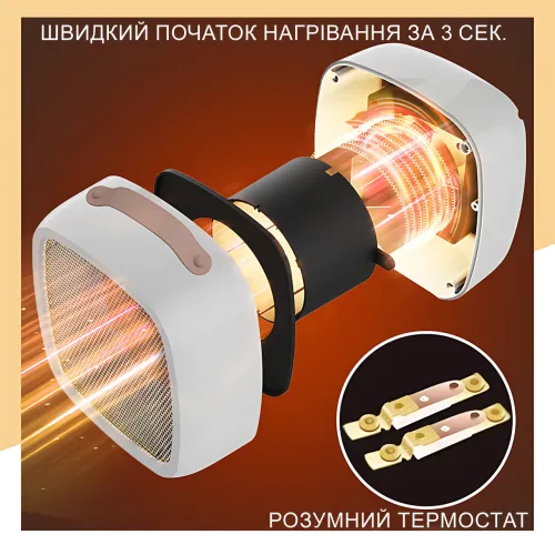 Портативний настільний міні нагрівач, тепловентилятор Wenguo 500W, 3 швидкості, захист від перевантаження, жовтий - фото 3