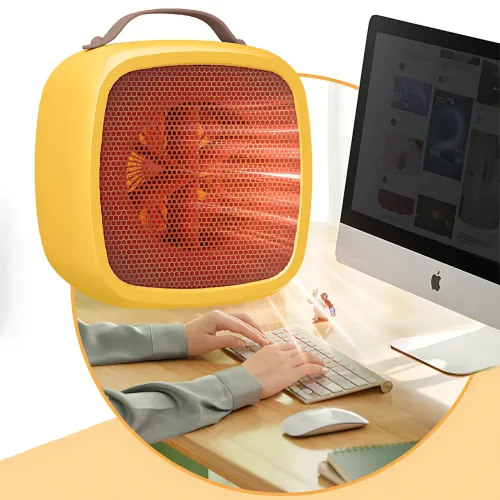 Портативний настільний міні нагрівач, тепловентилятор Wenguo 500W, 3 швидкості, захист від перевантаження, жовтий