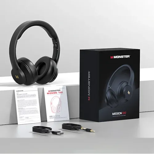 Накладные Bluetooth-наушники Monster Mission 100 с активным шумоподавлением, игровая гарнитура, черный - фото 10