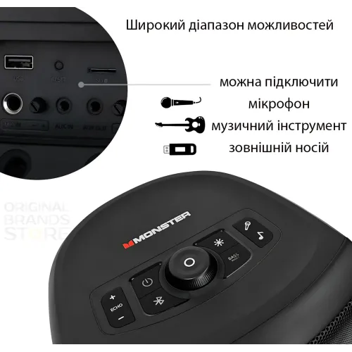 Monster Cycle MS22138, динамік з RGB-підсвіткою, Bluetooth 5.1, 80 Вт, IPX4, АКБ 4000 мА·год, з 2 мікрофонами - фото 8