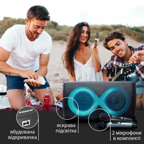 Monster Cycle MS22138, динамік з RGB-підсвіткою, Bluetooth 5.1, 80 Вт, IPX4, АКБ 4000 мА·год, з 2 мікрофонами - фото 9