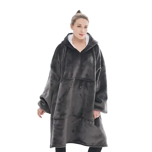 Huggle Hoodie: Двостороння плюшева Толстовка-Плед, тепле худі покривало, 80x100 см - фото 4