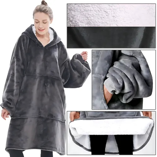 Huggle Hoodie: Двостороння плюшева Толстовка-Плед, тепле худі покривало, 80x100 см