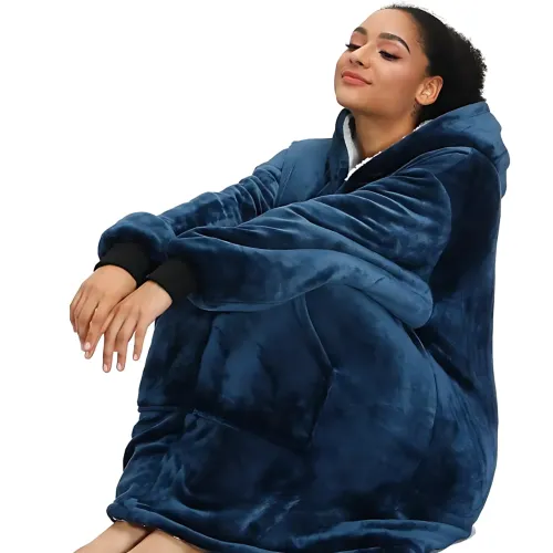 Huggle Hoodie: Двостороння плюшева Толстовка-Плед, тепле худі покривало, 80x100 см Синій - фото 10