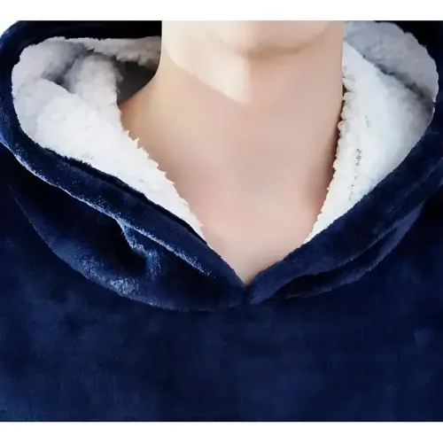 Huggle Hoodie: Двостороння плюшева Толстовка-Плед, тепле худі покривало, 80x100 см Синій - фото 7