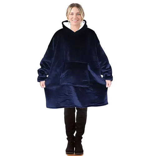 Huggle Hoodie: Двостороння плюшева Толстовка-Плед, тепле худі покривало, 80x100 см Синій - фото 2