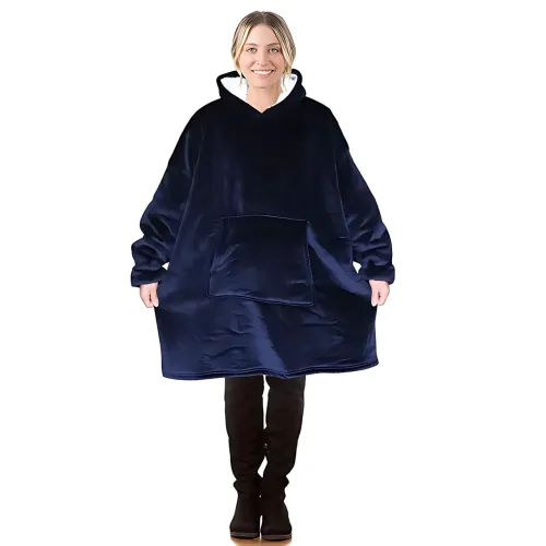 Huggle Hoodie: Двусторонняя плюшевая Толстовка-Плед, теплое худи покрывало, 80x100 см Синий - фото 2